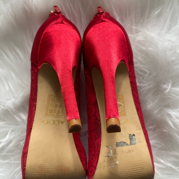 Red Satin Lace Heels size 37.5 - Picture 4 of 5